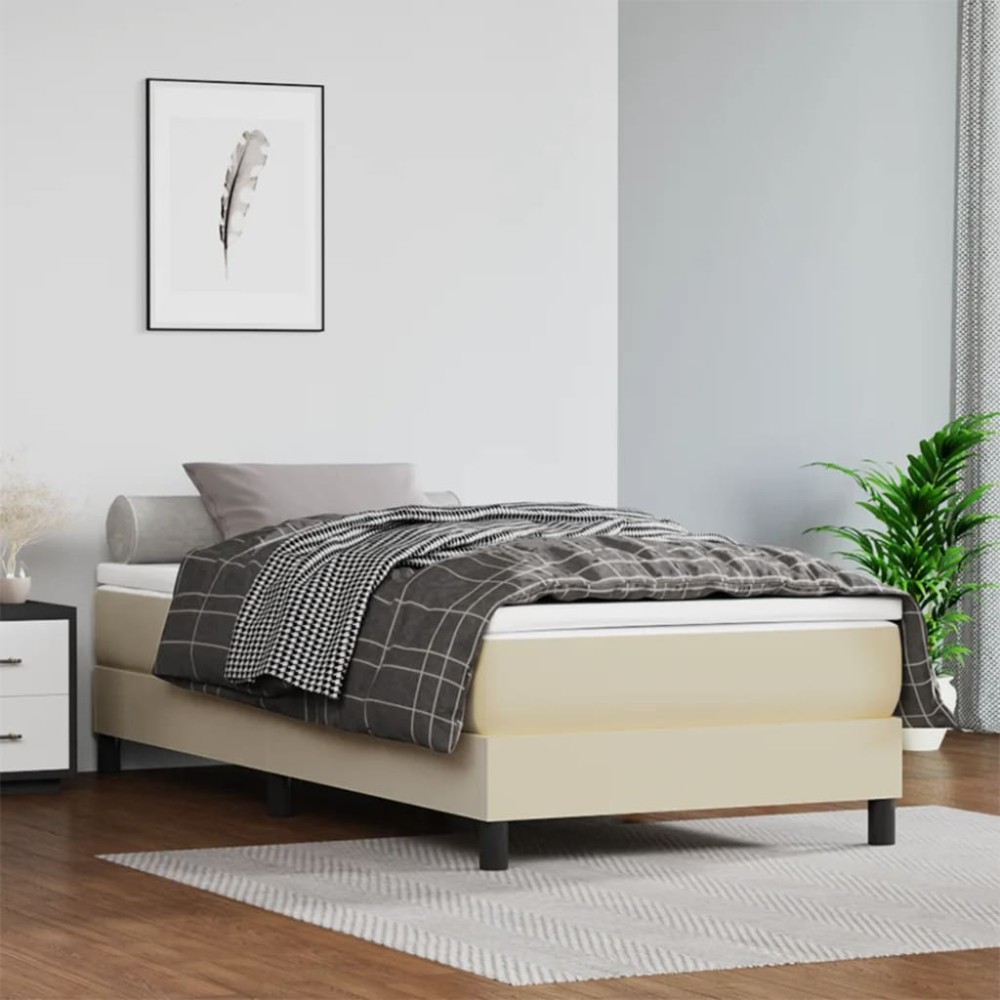 vidaXL Σκελετός Κρεβατιού με Ελατήρια Κρεμ 90x200 εκ. από Συνθετικό Δέρμα