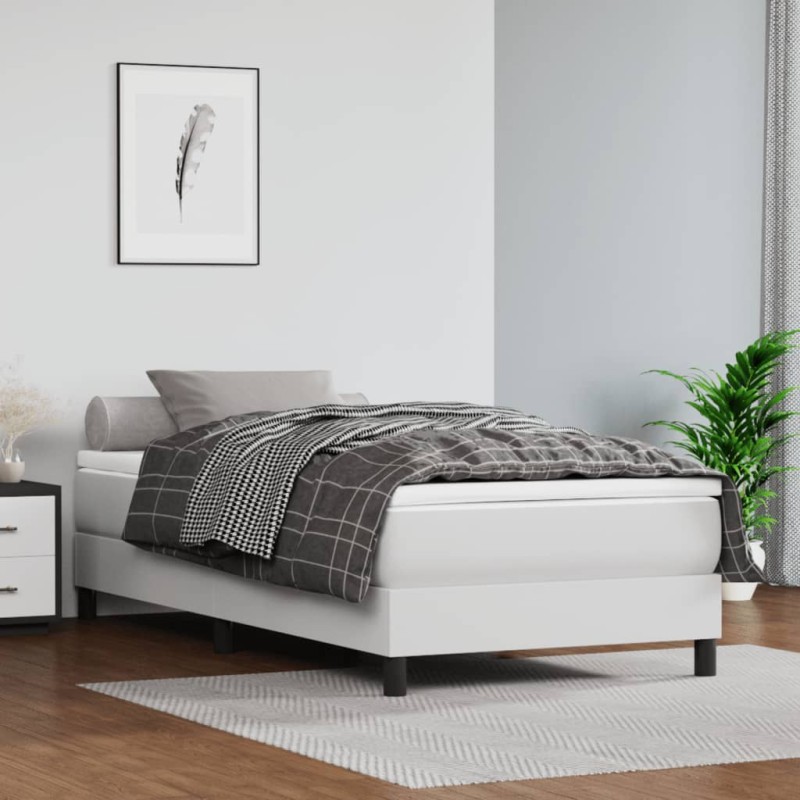vidaXL Σκελετός Κρεβατιού με Ελατήρια Λευκό 100x200 εκ. από Συνθετικό Δέρμα