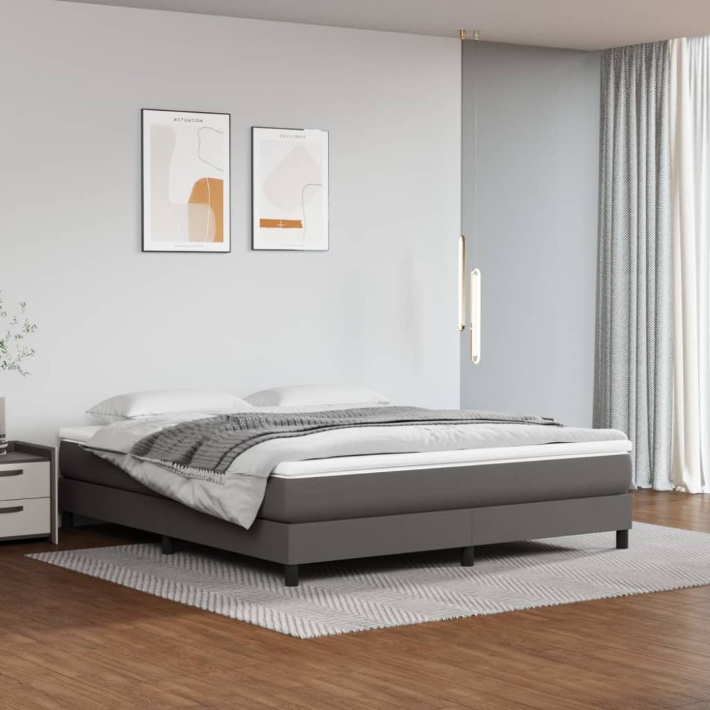 vidaXL Σκελετός Κρεβατιού με Ελατήρια Γκρι 180x200 εκ. από Συνθετικό Δέρμα