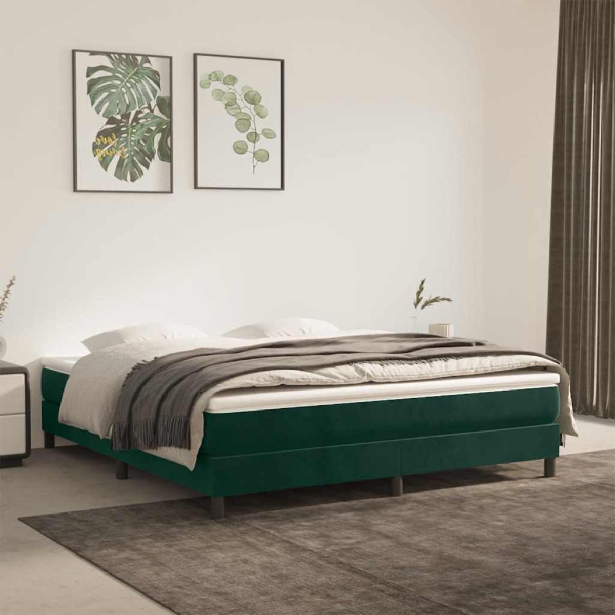 vidaXL Πλαίσιο Κρεβατιού Boxspring Σκούρο Πράσινο 160x200 εκ Βελούδινο