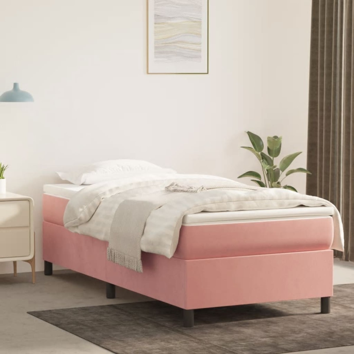 vidaXL Πλαίσιο Κρεβατιού Boxspring Ροζ 90x190 εκ. Βελούδινο