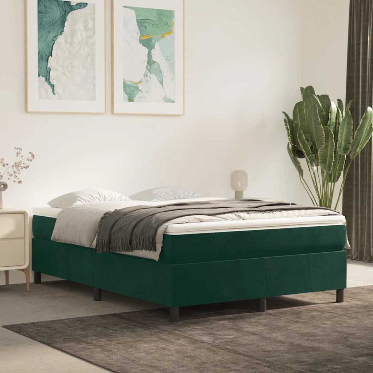 vidaXL Πλαίσιο Κρεβατιού Boxspring Σκούρο Πράσινο 140x200 εκ Βελούδινο