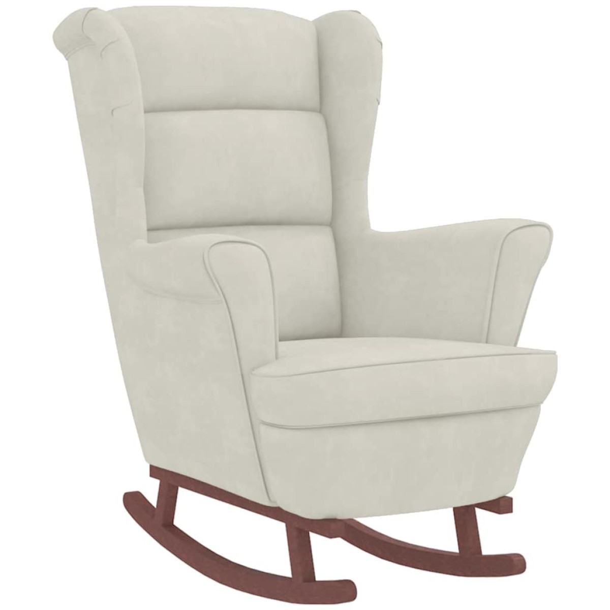 vidaXL Κουνιστή Πολυθρόνα με Ξύλινα Πόδια Κρεμ Βελούδινη με Σκαμπό