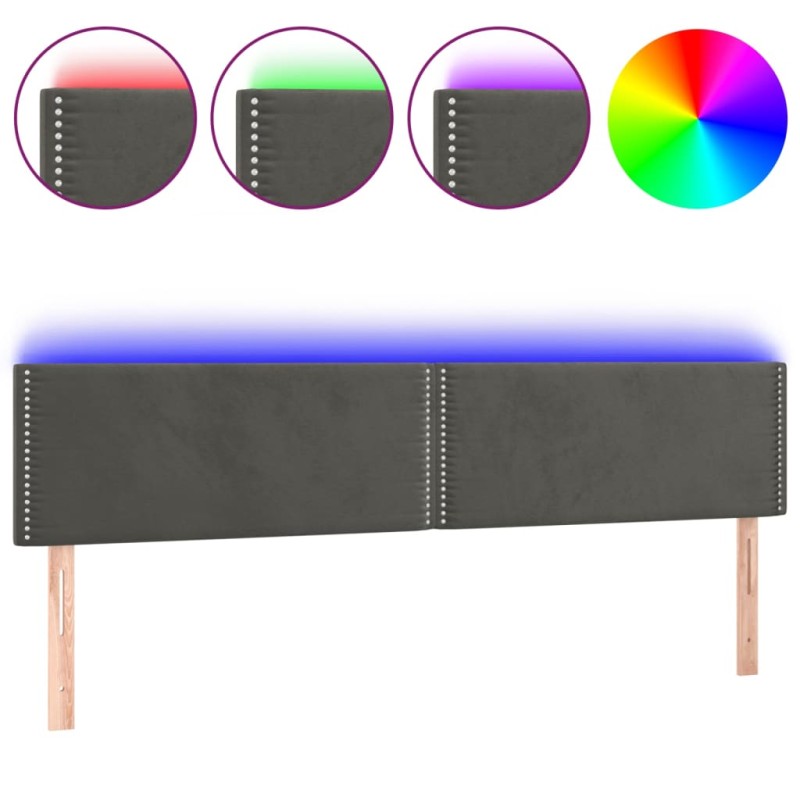 vidaXL Κεφαλάρι Κρεβατιού LED Σκούρο Γκρι 200x5x78/88 εκ. Βελούδινο