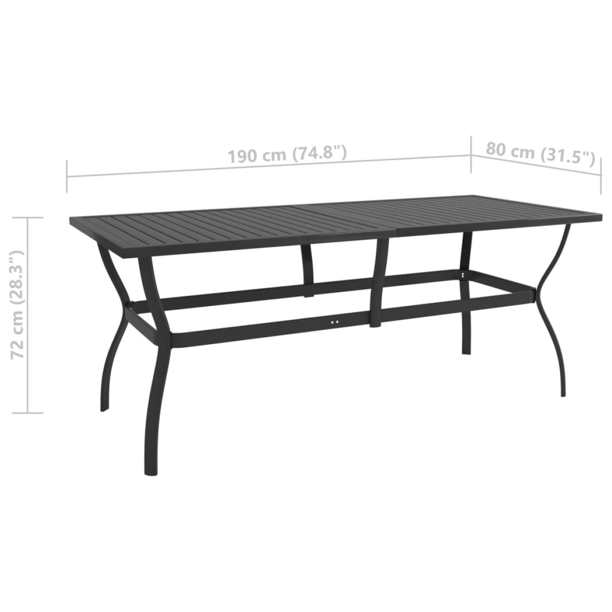 vidaXL Τραπέζι Κήπου Ανθρακί 190 x 80 x 72 εκ. Ατσάλινο