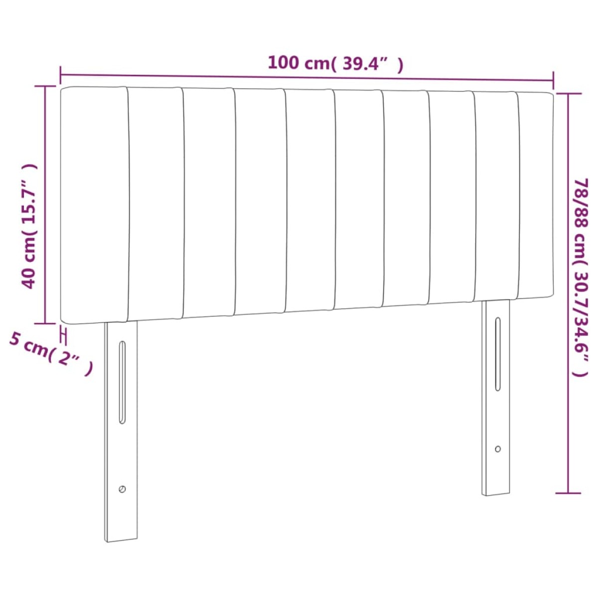 vidaXL Κεφαλάρι Κρεβατιού LED Μαύρο 100x5x78/88 εκ. Βελούδινο