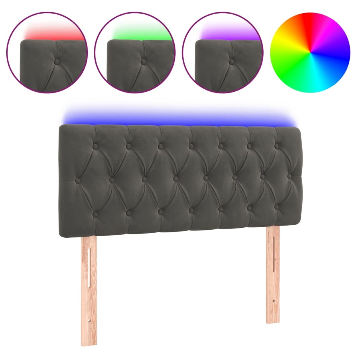 vidaXL Κεφαλάρι Κρεβατιού LED Σκούρο Γκρι 100x7x78/88 εκ. Βελούδινο