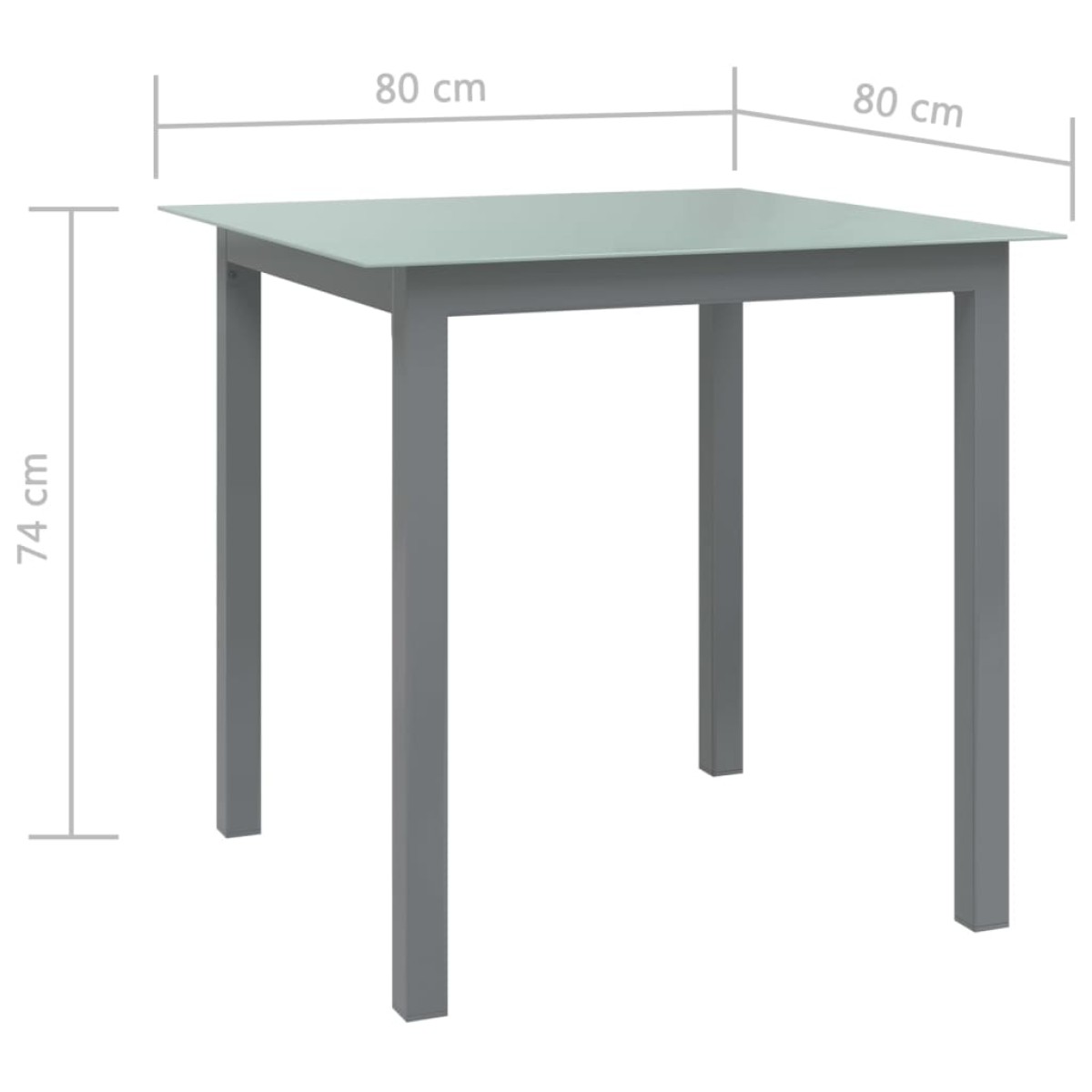 vidaXL Τραπέζι Κήπου Ανοιχτό Γκρι 80x80x74 εκ. από Αλουμίνιο / Γυαλί