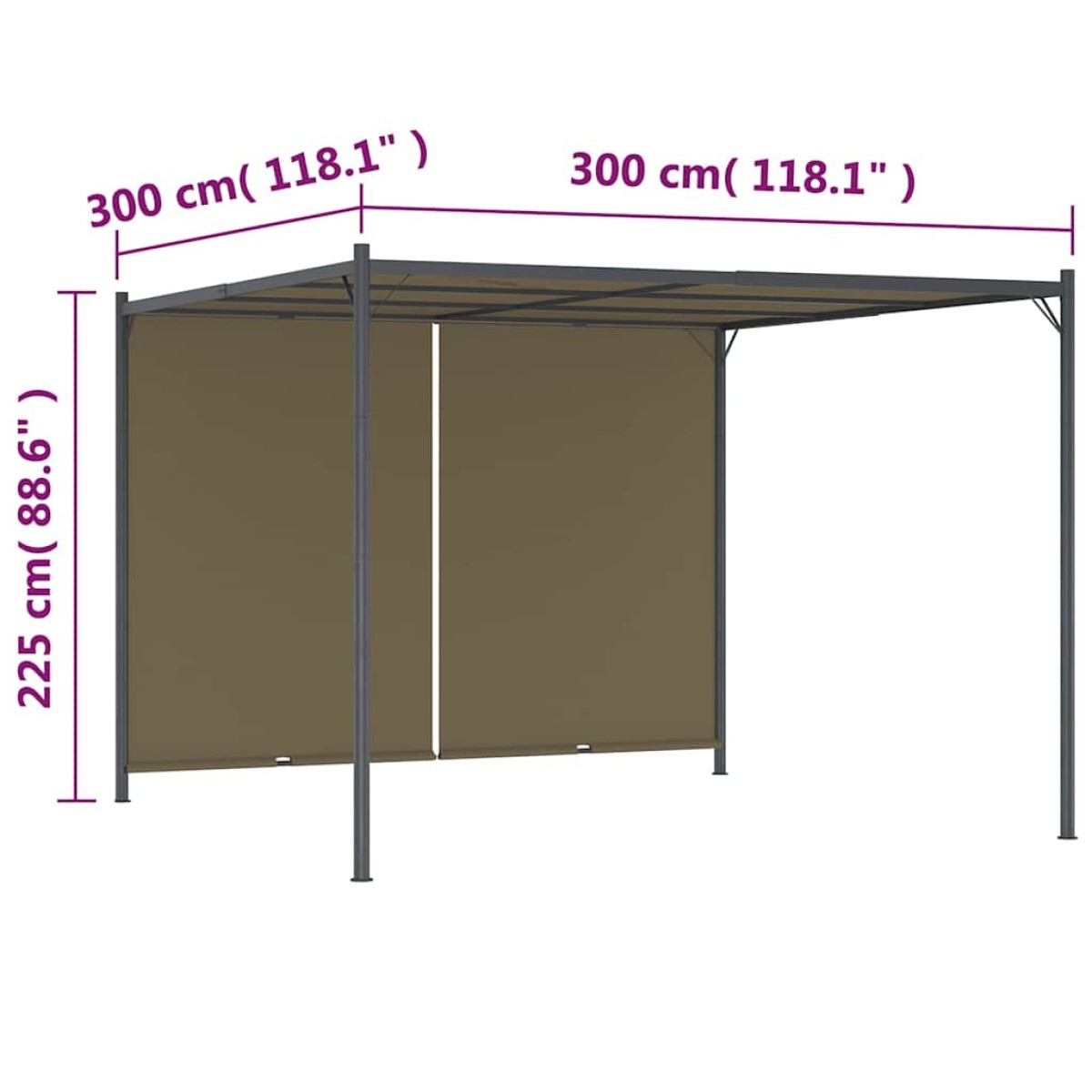 vidaXL Πέργκολα Κήπου με Πτυσσόμενη Οροφή Taupe 3 x 3 μ. 180 γρ/μ²