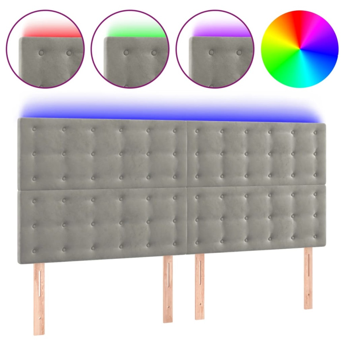 vidaXL Κεφαλάρι Κρεβατιού LED Ανοιχτό Γκρι 180x5x118/128 εκ. Βελούδινο