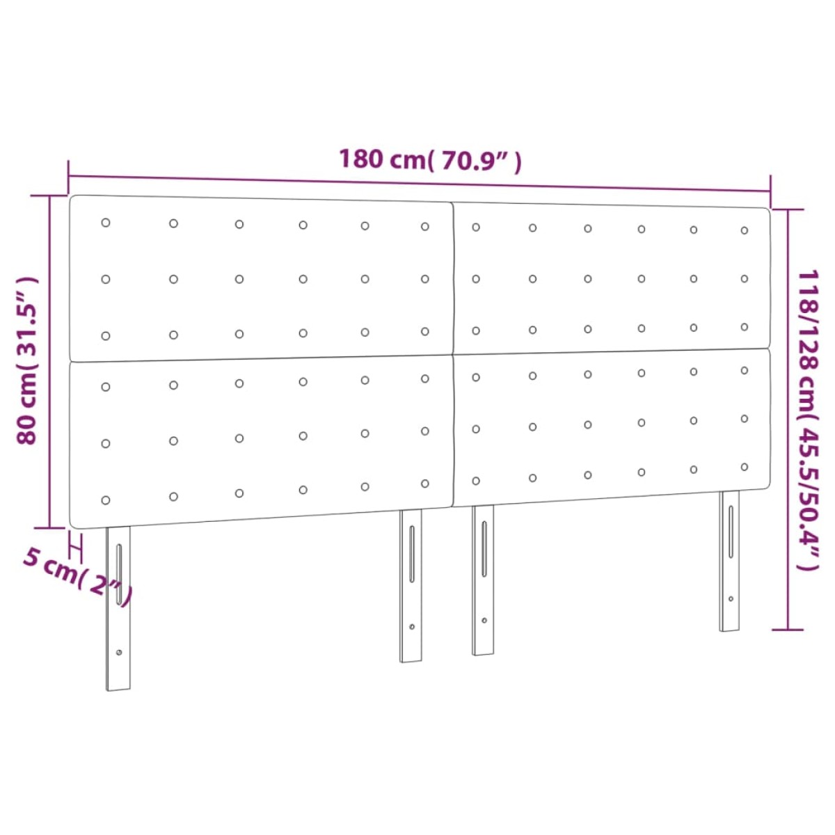 vidaXL Κεφαλάρι Κρεβατιού LED Ανοιχτό Γκρι 180x5x118/128 εκ. Βελούδινο