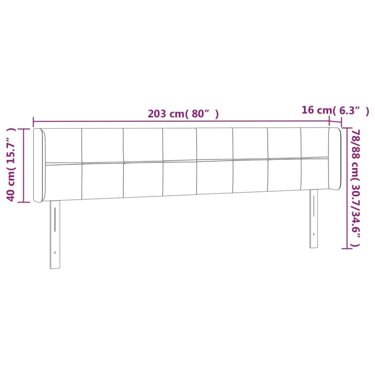 vidaXL Κεφαλάρι Κρεβατιού LED Σκούρο Γκρι 203x16x78/88 εκ. Υφασμάτινο