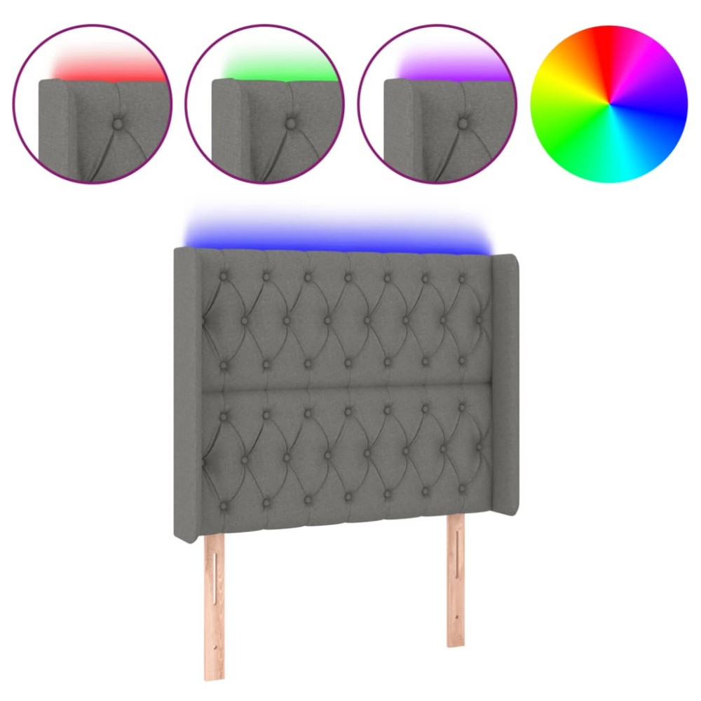 vidaXL Κεφαλάρι Κρεβατιού LED Σκούρο Γκρι 103x16x118/128εκ. Υφασμάτινο