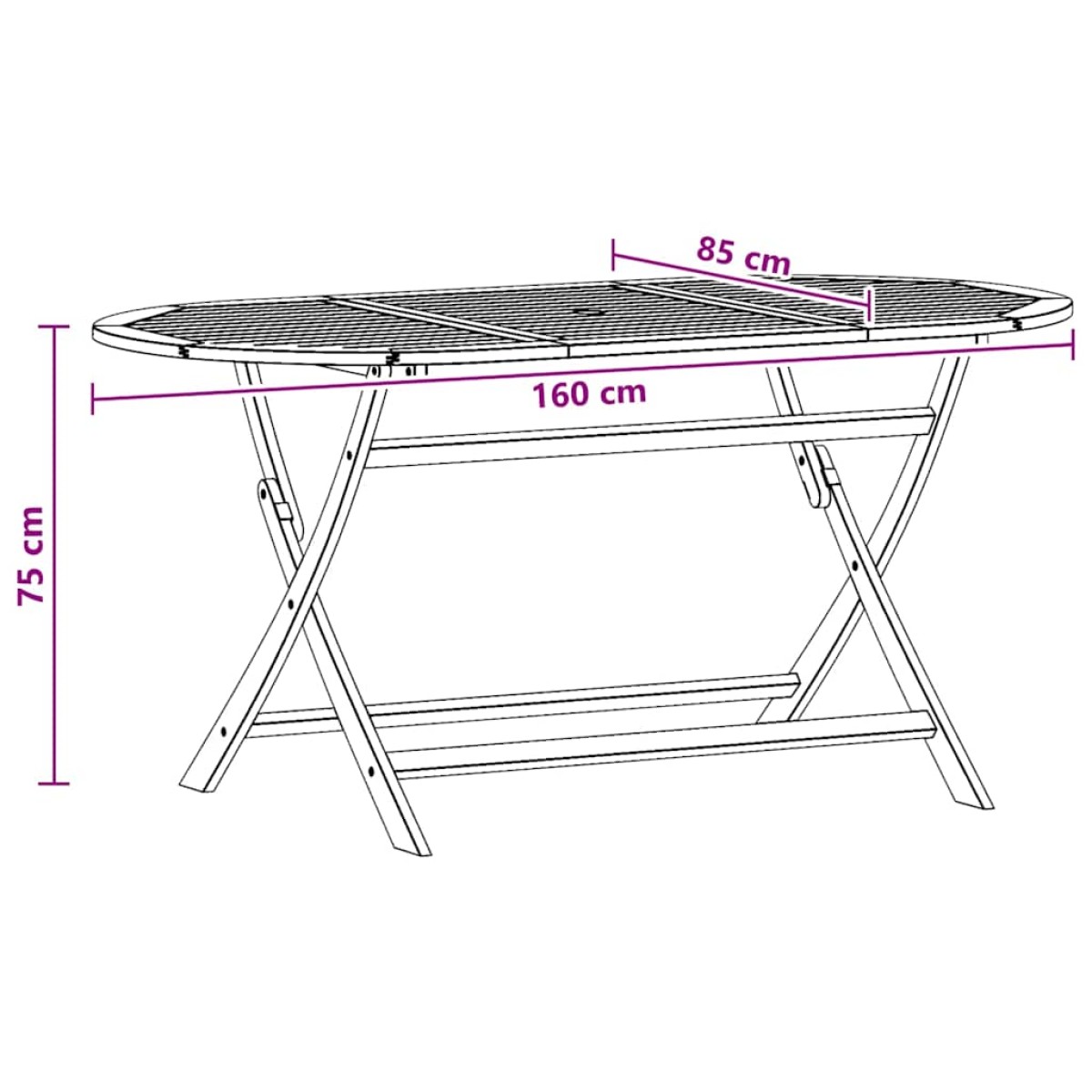 vidaXL Τραπέζι Κήπου Πτυσσόμενο 160 x 85 x 75 εκ Μασίφ Ξύλο Ευκαλύπτου