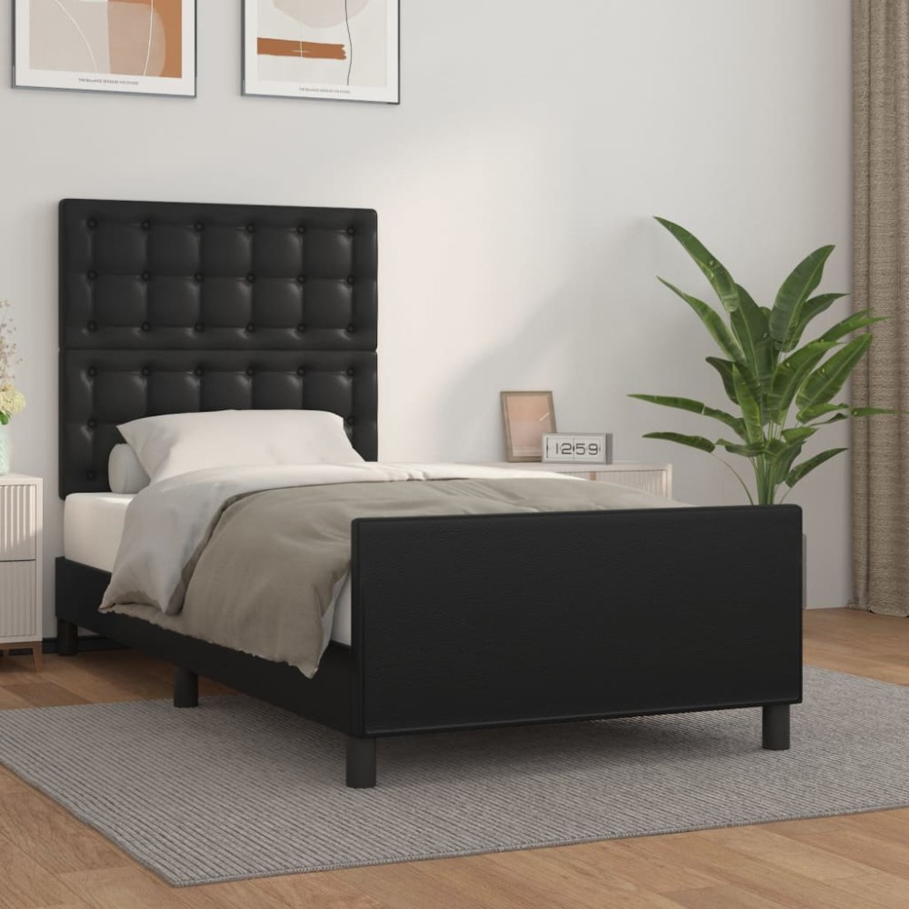 vidaXL Πλαίσιο Κρεβατιού με Κεφαλάρι Μαύρο 90x190 εκ Συνθετικό Δέρμα