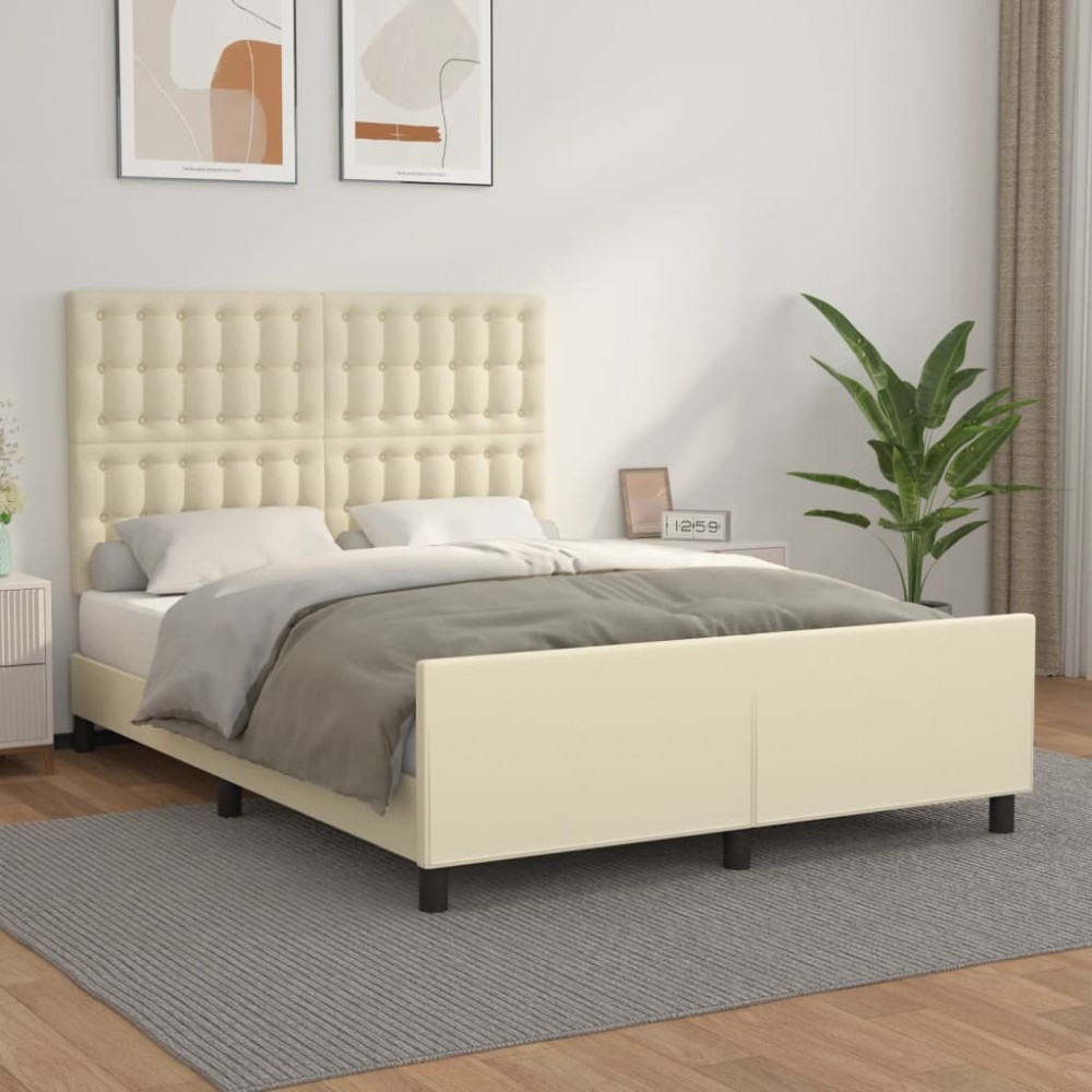 vidaXL Πλαίσιο Κρεβατιού με Κεφαλάρι Κρεμ 140x200 εκ. Συνθετικό Δέρμα