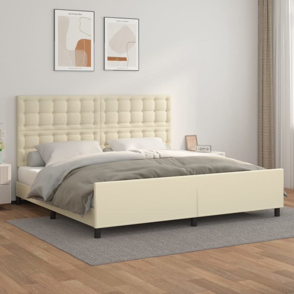 vidaXL Πλαίσιο Κρεβατιού με Κεφαλάρι Κρεμ 200x200 εκ. Συνθετικό Δέρμα