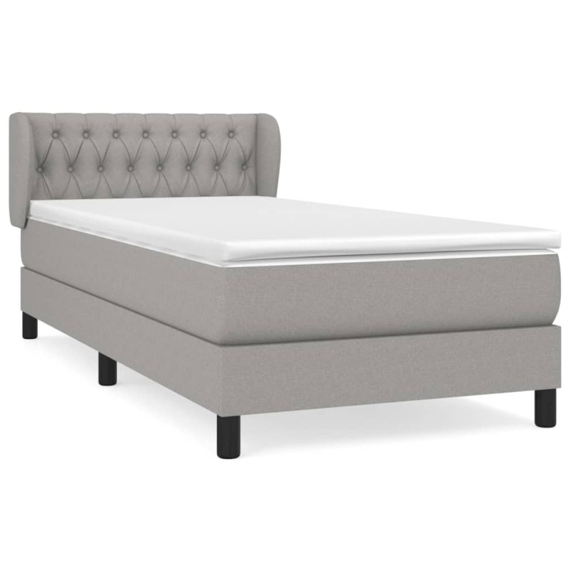 vidaXL Κρεβάτι Boxspring με Στρώμα Ανοιχτό Γκρι 90x190 εκ. Υφασμάτινο