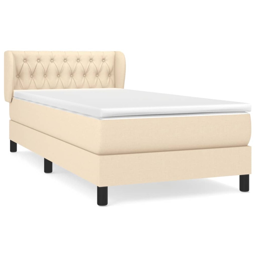 vidaXL Κρεβάτι Boxspring με Στρώμα Κρεμ 90x200 εκ.Υφασμάτινο