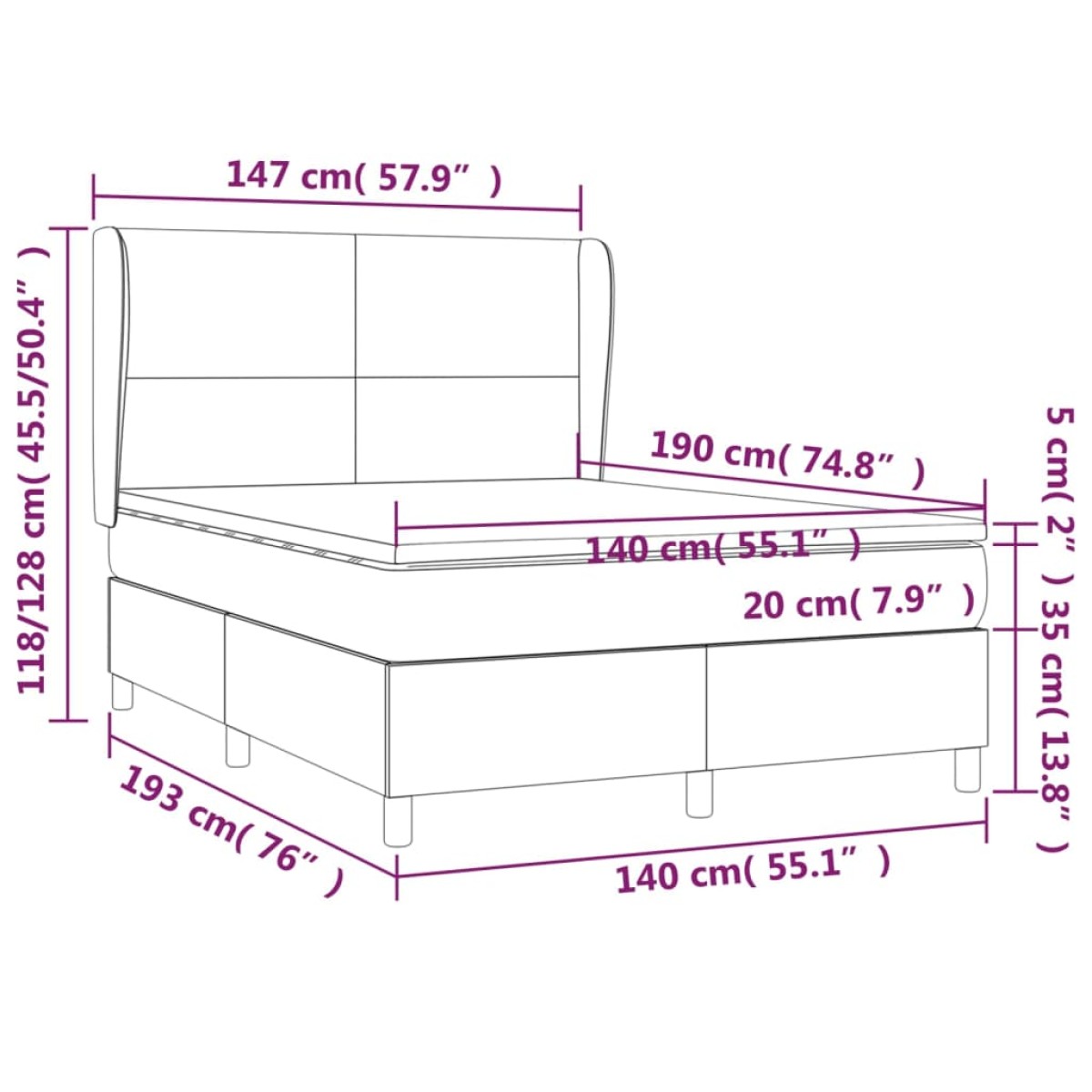 vidaXL Κρεβάτι Boxspring με Στρώμα Σκούρο Καφέ 140x190 εκ. Υφασμάτινο