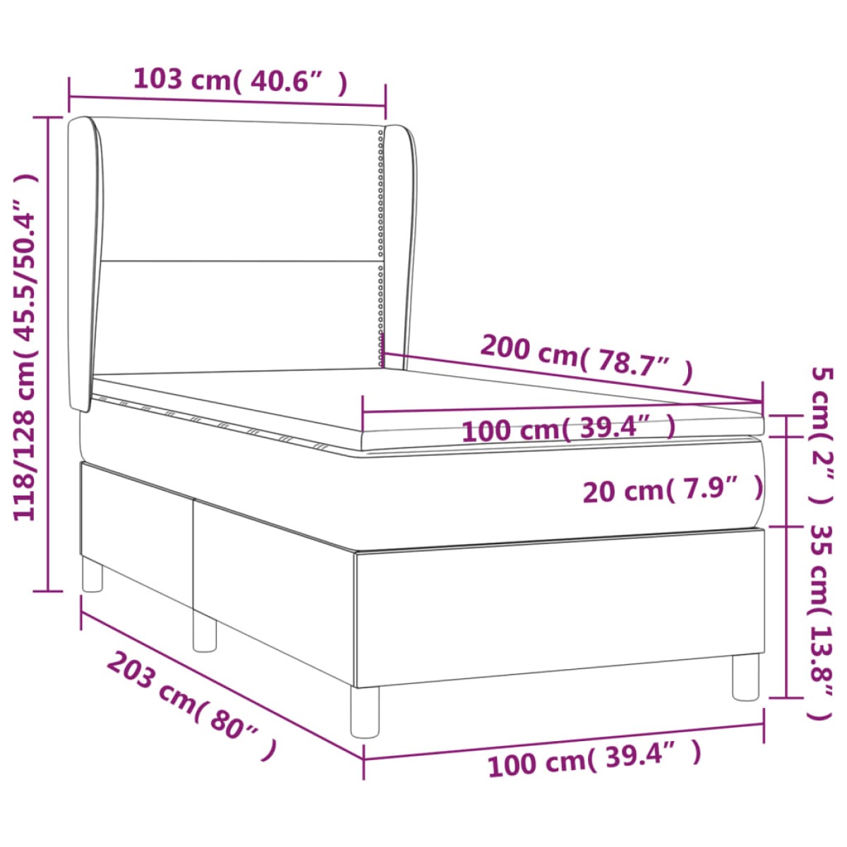 vidaXL Κρεβάτι Boxspring με Στρώμα Ανοιχτό Γκρι 100x200 εκ. Υφασμάτινο