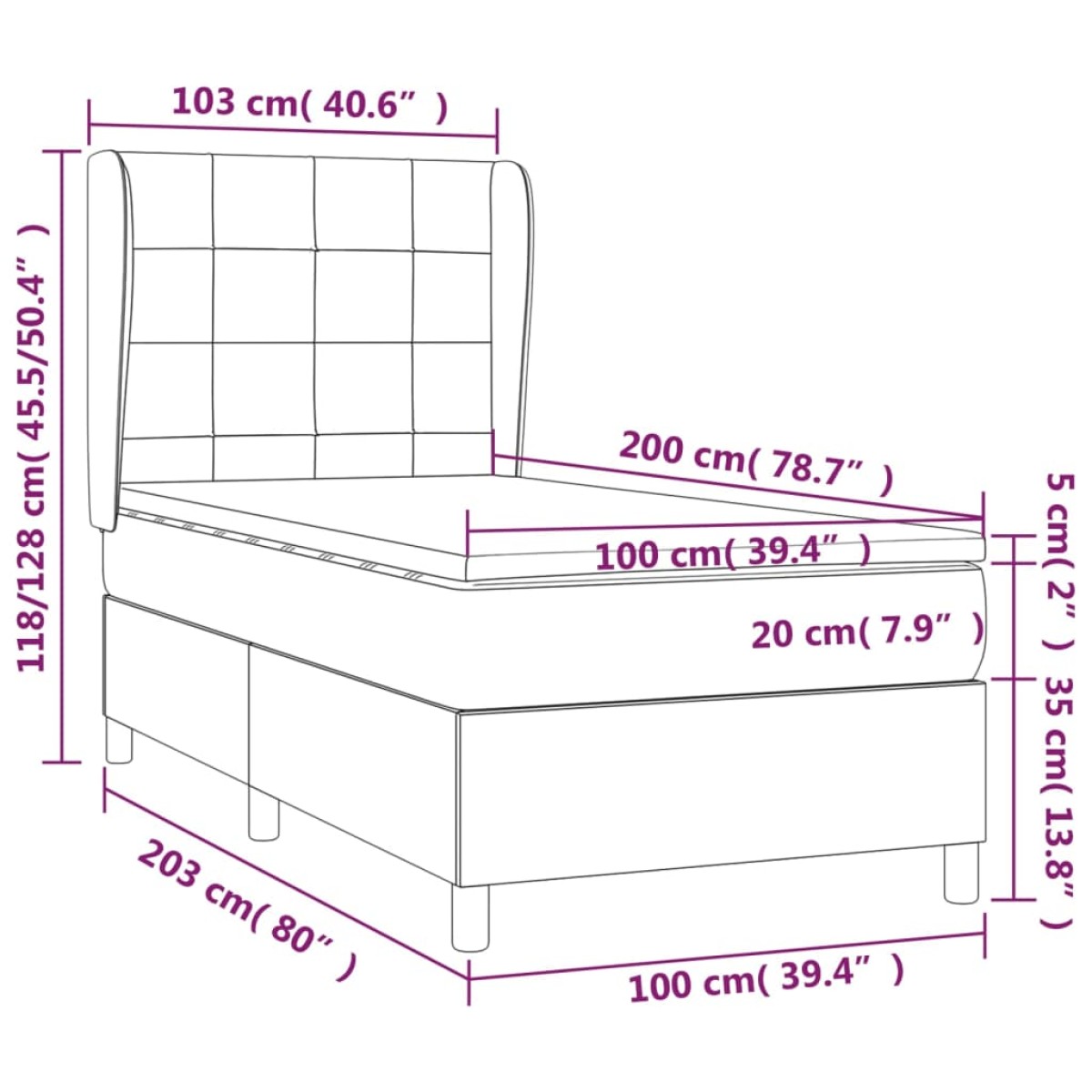 vidaXL Κρεβάτι Boxspring με Στρώμα Taupe 100 x 200 εκ. Υφασμάτινο
