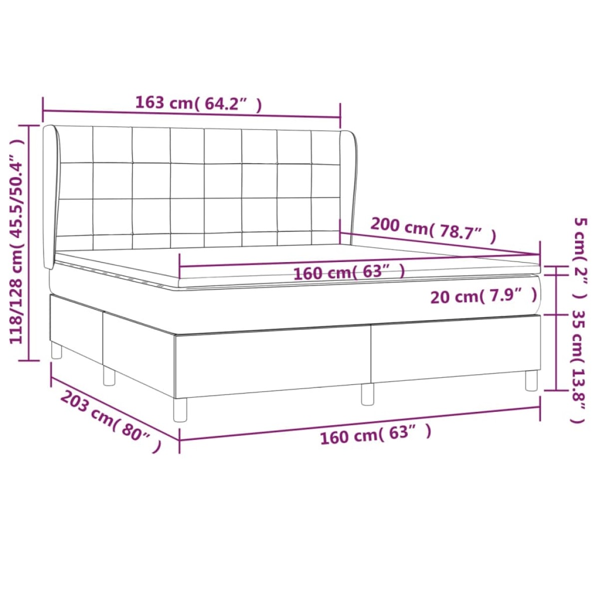 vidaXL Κρεβάτι Boxspring με Στρώμα Μαύρο 160x200 εκ. Υφασμάτινο