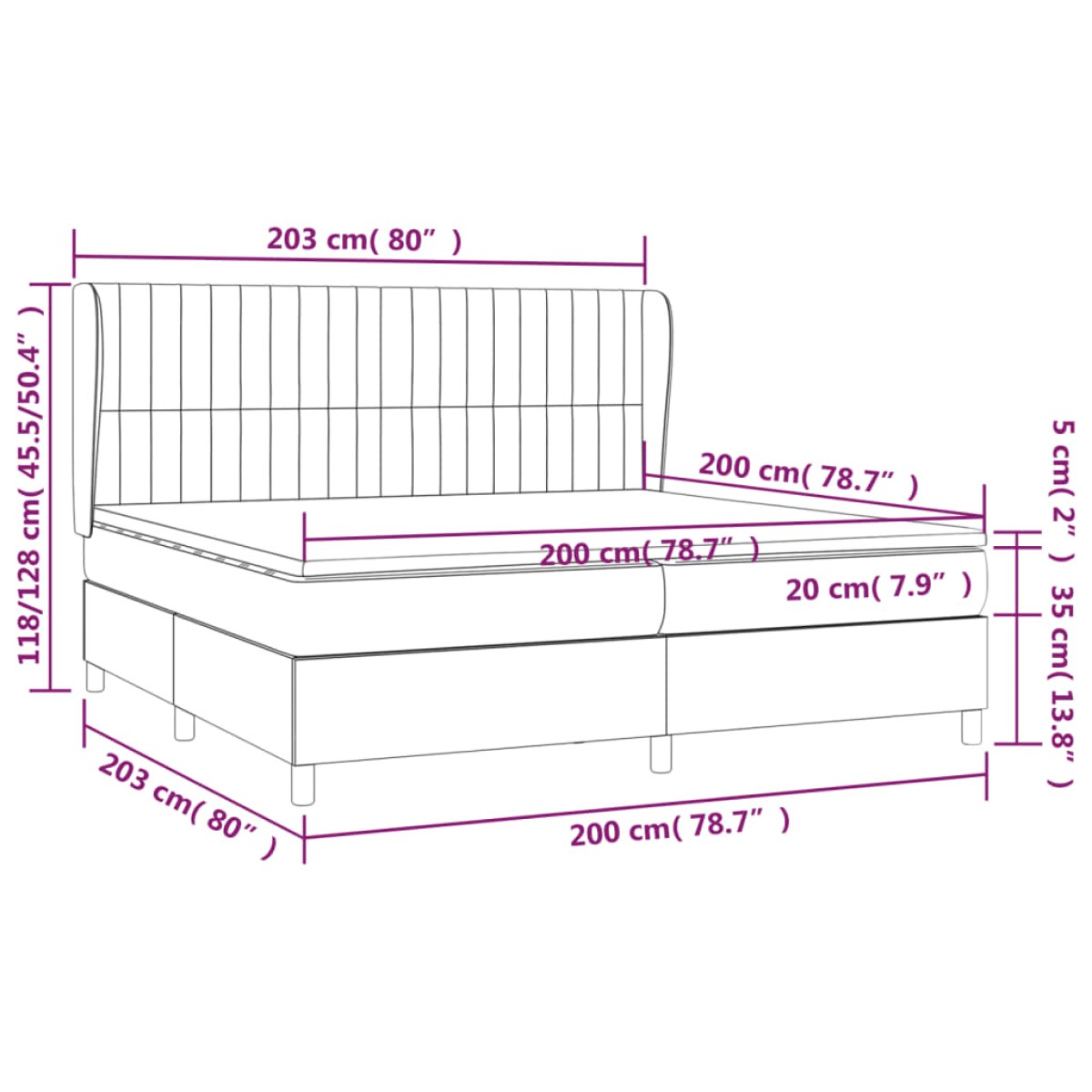 vidaXL Κρεβάτι Boxspring με Στρώμα Μπλε 200x200 εκ. Υφασμάτινο