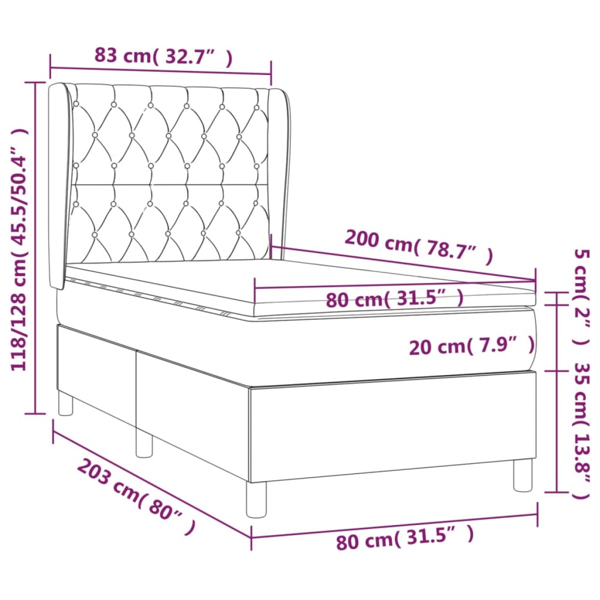 vidaXL Κρεβάτι Boxspring με Στρώμα Taupe 80x200 εκ. Υφασμάτινο