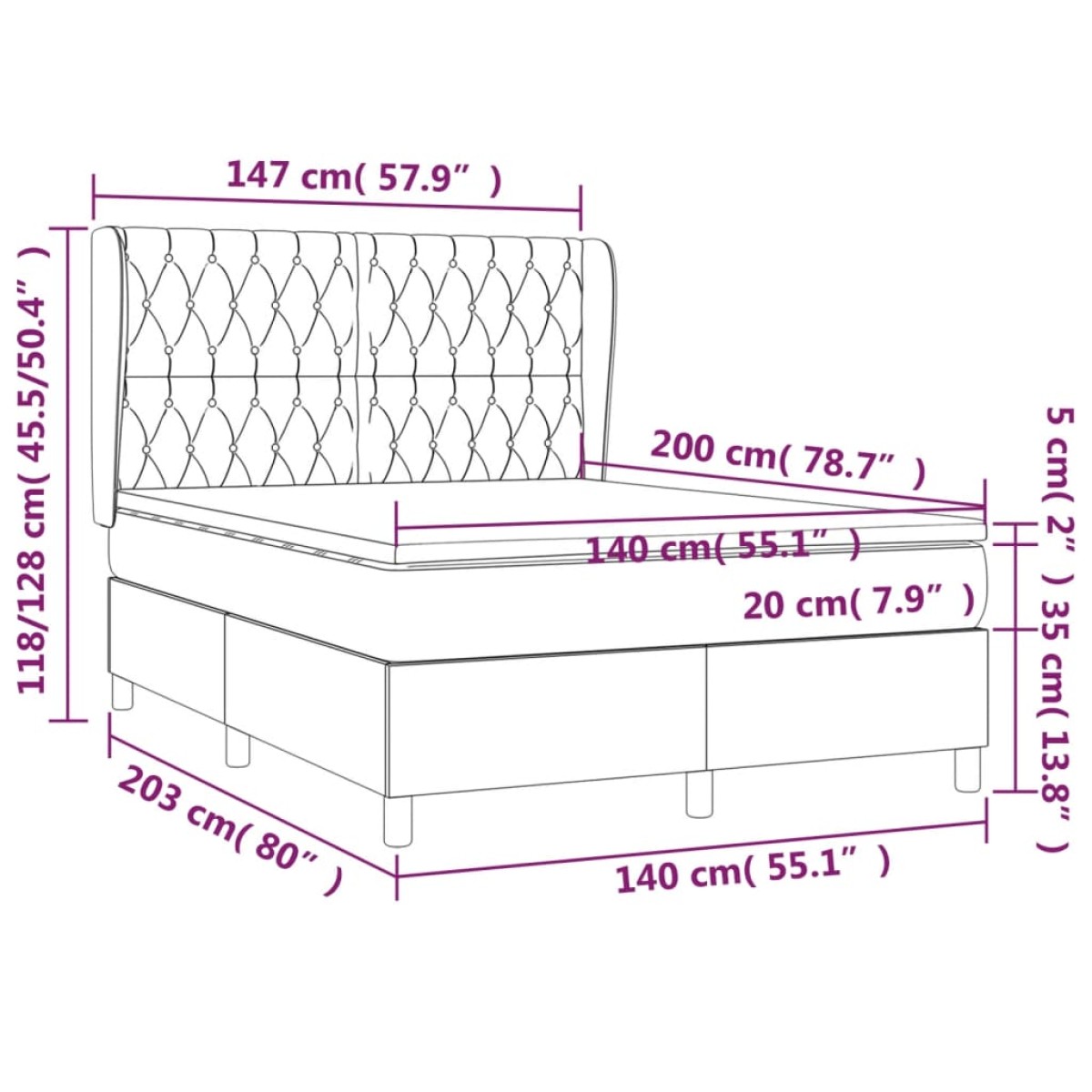 vidaXL Κρεβάτι Boxspring με Στρώμα Ανοιχτό Γκρι 140x200 εκ. Υφασμάτινο