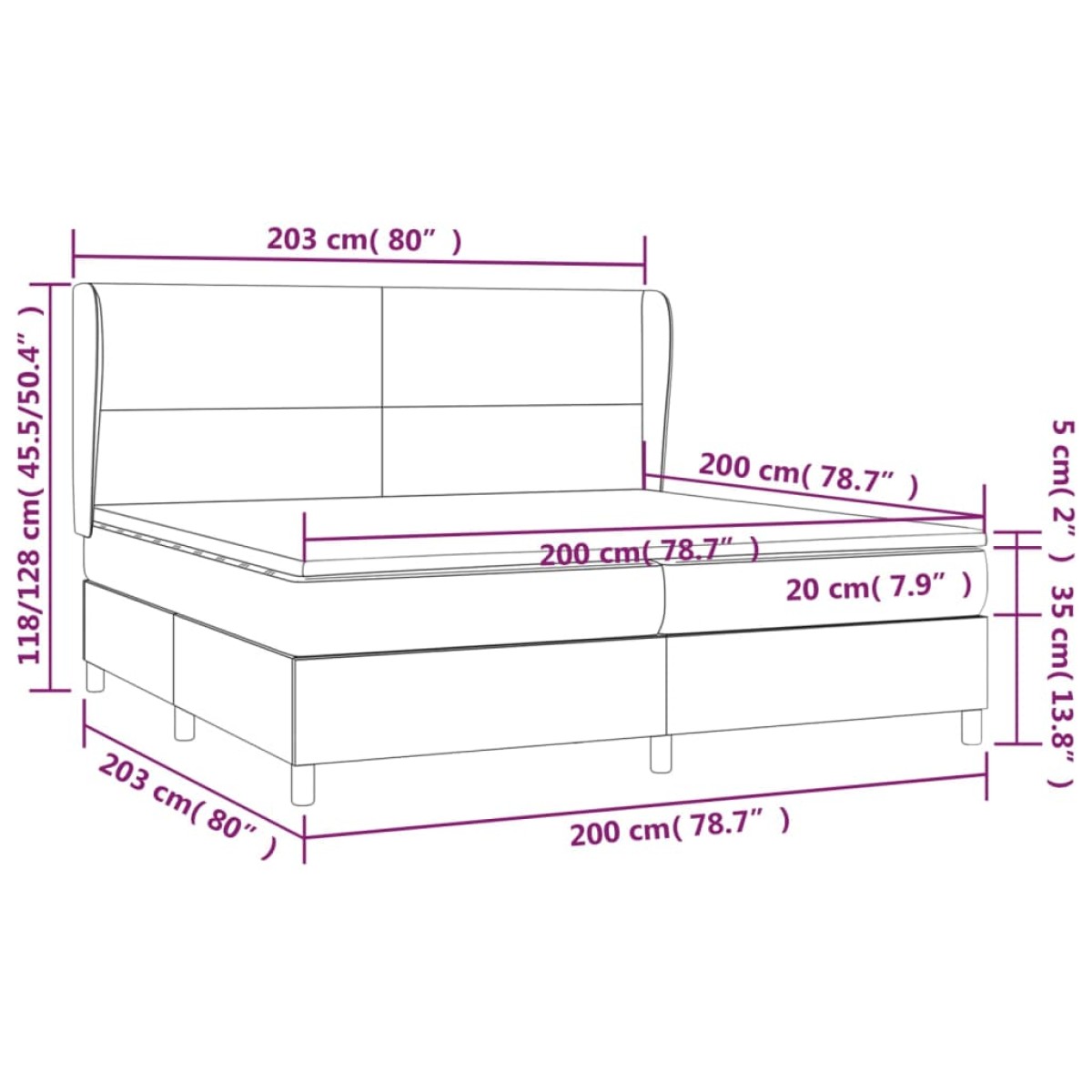 vidaXL Κρεβάτι Boxspring με Στρώμα Σκούρο Καφέ 200x200 εκ. Υφασμάτινο