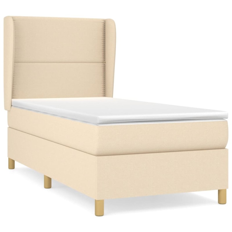 vidaXL Κρεβάτι Boxspring με Στρώμα Κρεμ 90x190 εκ.Υφασμάτινο