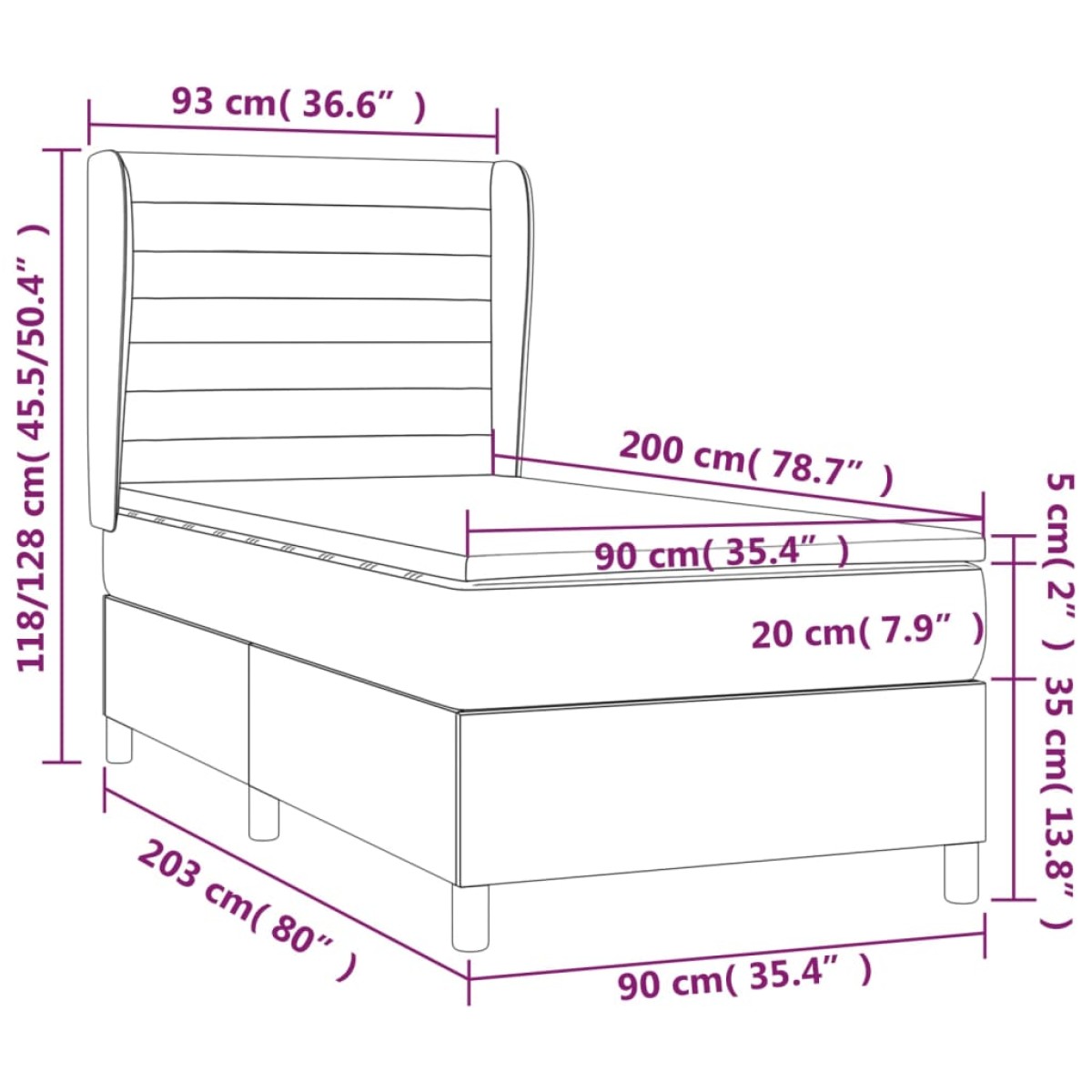 vidaXL Κρεβάτι Boxspring με Στρώμα Σκούρο Γκρι 90x200 εκ. Υφασμάτινο
