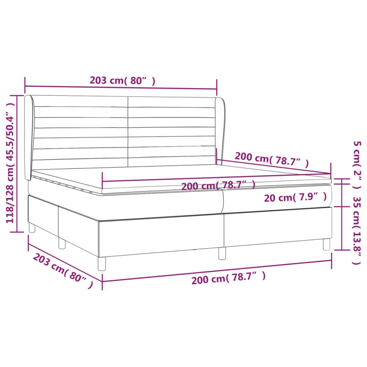 vidaXL Κρεβάτι Boxspring με Στρώμα Σκούρο Καφέ 200x200 εκ. Υφασμάτινο