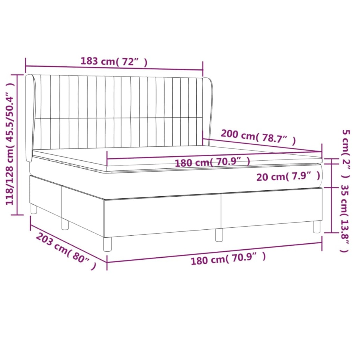 vidaXL Κρεβάτι Boxspring με Στρώμα Ανοιχτό Γκρι 180x200 εκ. Υφασμάτινο