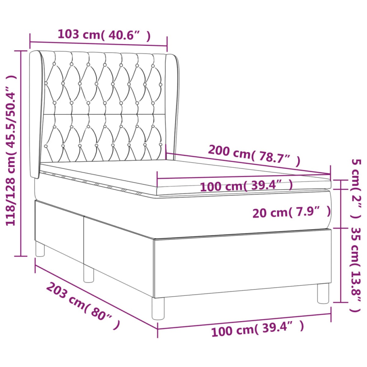 vidaXL Κρεβάτι Boxspring με Στρώμα Σκούρο Καφέ 100x200 εκ. Υφασμάτινο