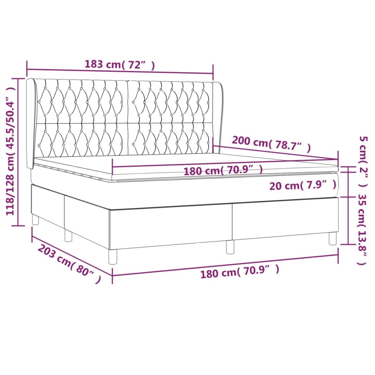 vidaXL Κρεβάτι Boxspring με Στρώμα Σκούρο Γκρι 180x200 εκ Υφασμάτιν