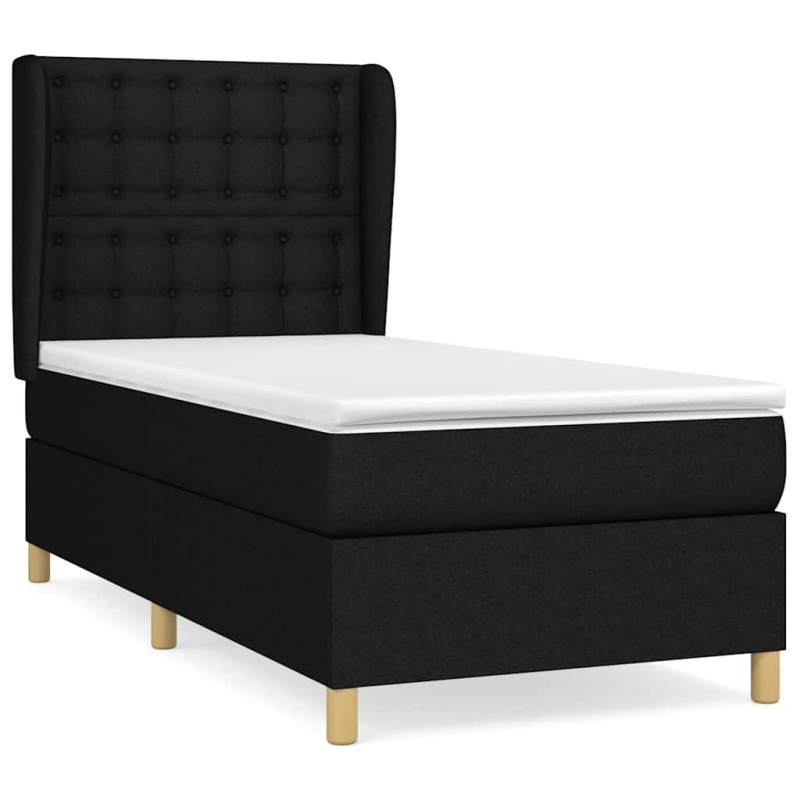 vidaXL Κρεβάτι Boxspring με Στρώμα Μαύρο 90x190 εκ.Υφασμάτινο