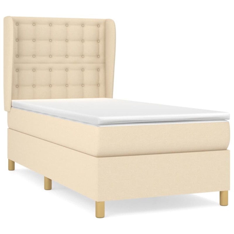 vidaXL Κρεβάτι Boxspring με Στρώμα Κρεμ 90x200 εκ.Υφασμάτινο