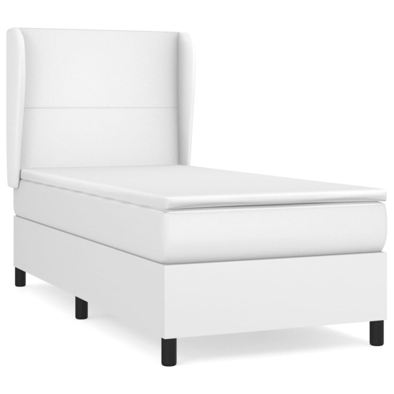 vidaXL Κρεβάτι Boxspring με Στρώμα Λευκό 90x190εκ. από Συνθετικό Δέρμα