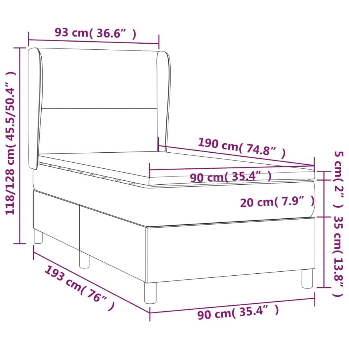 vidaXL Κρεβάτι Boxspring με Στρώμα Λευκό 90x190εκ. από Συνθετικό Δέρμα