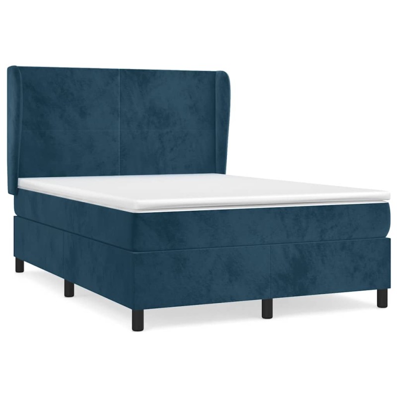 vidaXL Κρεβάτι Boxspring με Στρώμα Σκούρο Μπλε 140x200 εκ. Βελούδινο