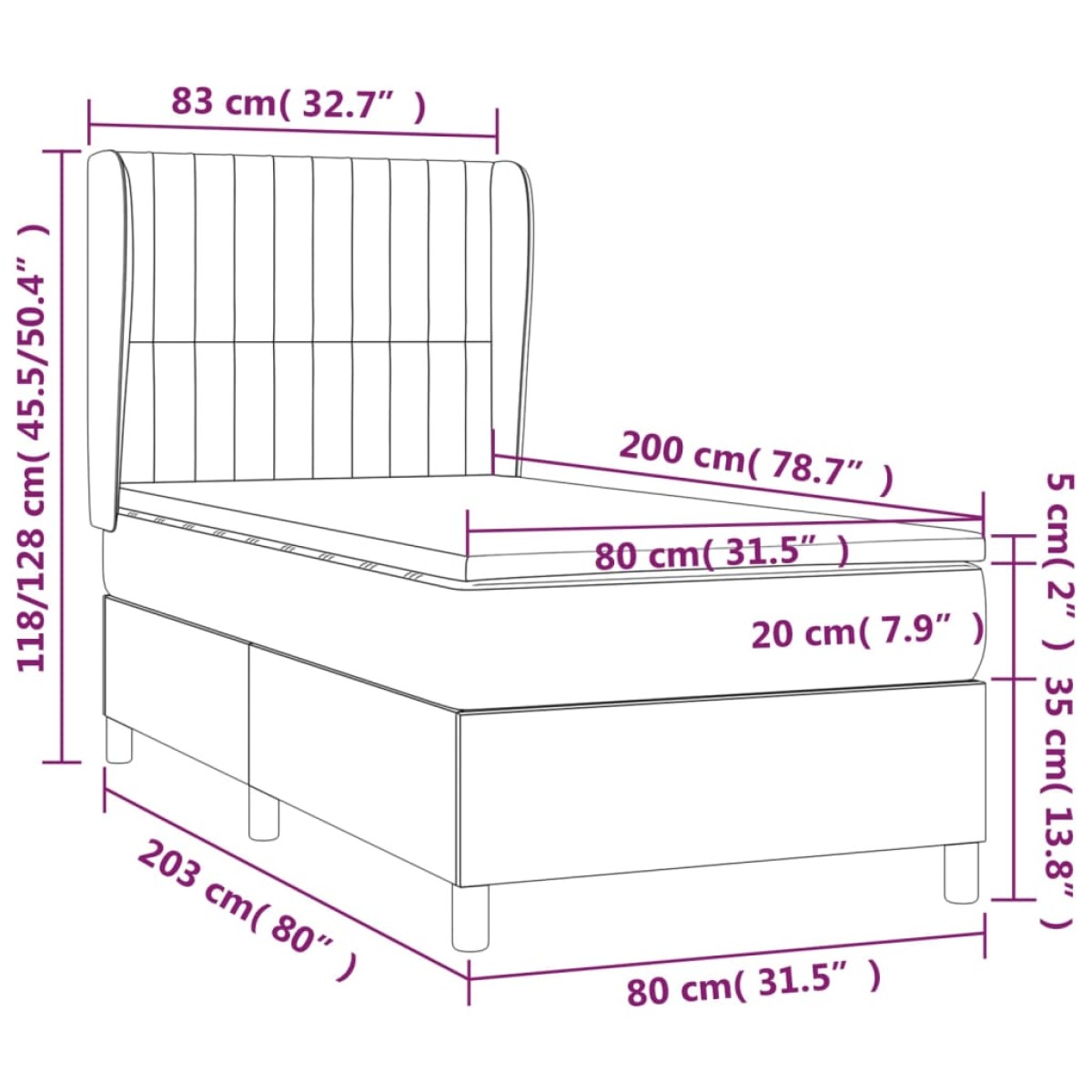 vidaXL Κρεβάτι Boxspring με Στρώμα Μαύρο 80 x 200 εκ. Βελούδινο