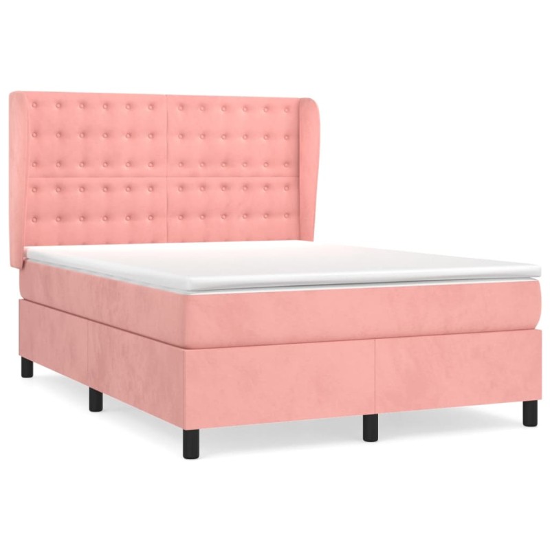 vidaXL Κρεβάτι Boxspring με Στρώμα Ροζ 140x190 εκ. Βελούδινο