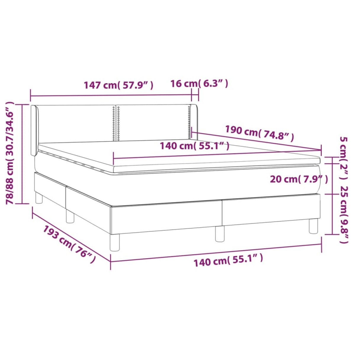 vidaXL Κρεβάτι Boxspring με Στρώμα Ανοιχτό Γκρι 140x190 εκ. Υφασμάτινο