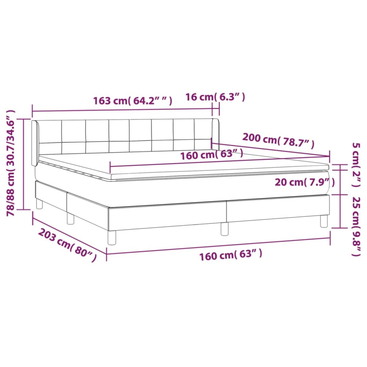 vidaXL Κρεβάτι Boxspring με Στρώμα Κρεμ 160x200 εκ. Υφασμάτινο