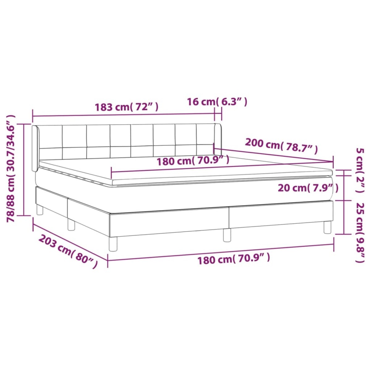 vidaXL Κρεβάτι Boxspring με Στρώμα Ανοιχτό Γκρι 180x200 εκ. Υφασμάτινο
