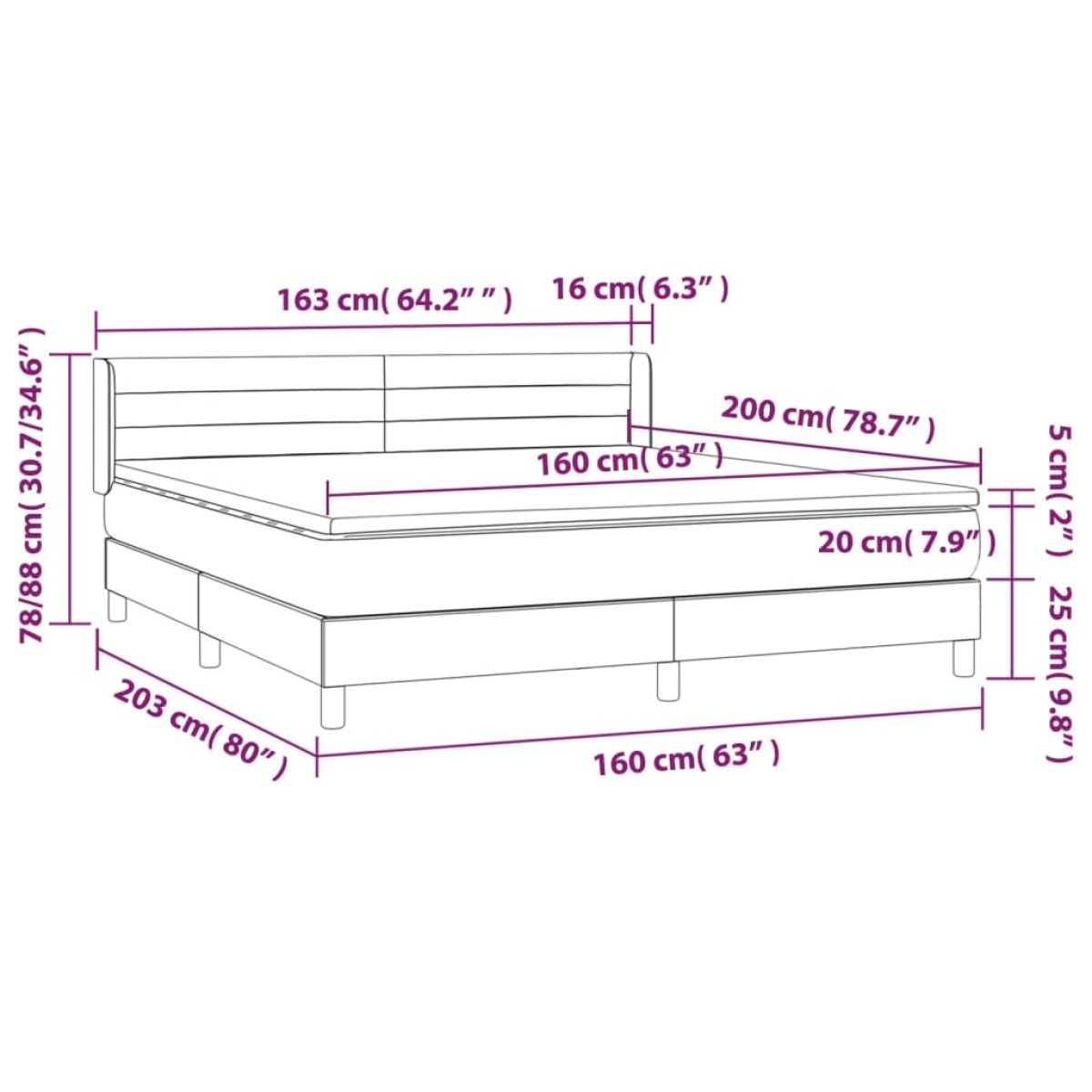 vidaXL Κρεβάτι Boxspring με Στρώμα Κρεμ 160x200 εκ. Υφασμάτινο