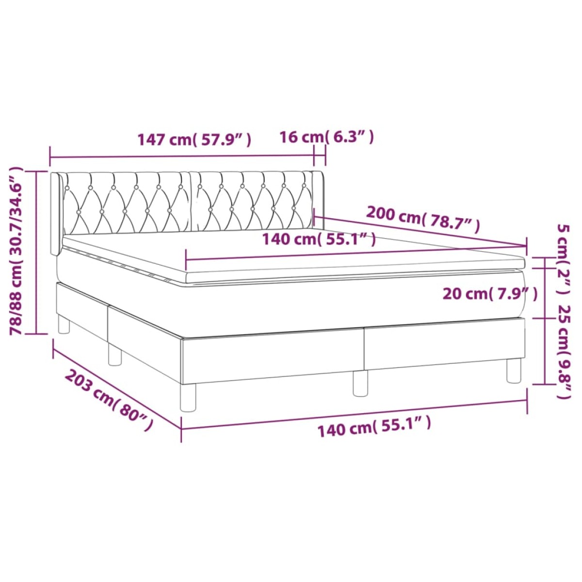 vidaXL Κρεβάτι Boxspring με Στρώμα Ανοιχτό Γκρι 140x200 εκ. Υφασμάτινο