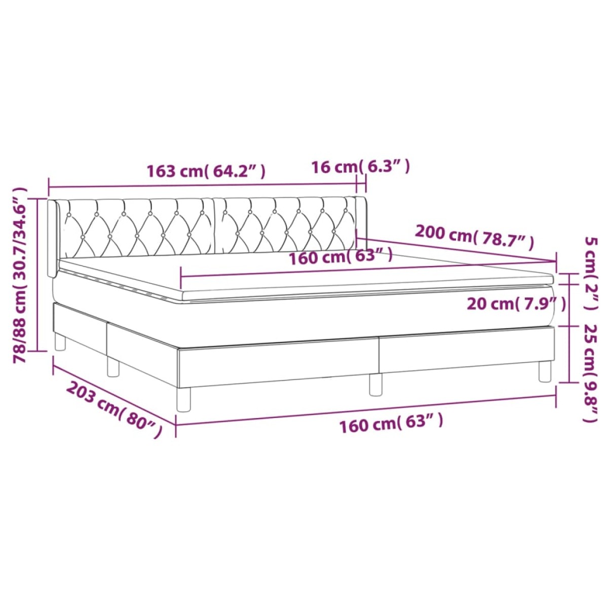 vidaXL Κρεβάτι Boxspring με Στρώμα Αν. Πράσινο 160x200εκ Υφασμάτινο